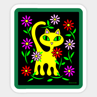 Yellow Kitty Cat with Flowers Sticker